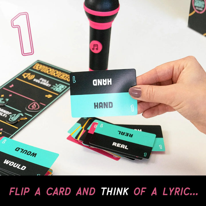 TuneToss Karaoke Challenge Game components: vibrant game board, challenge cards & spinner for party fun.