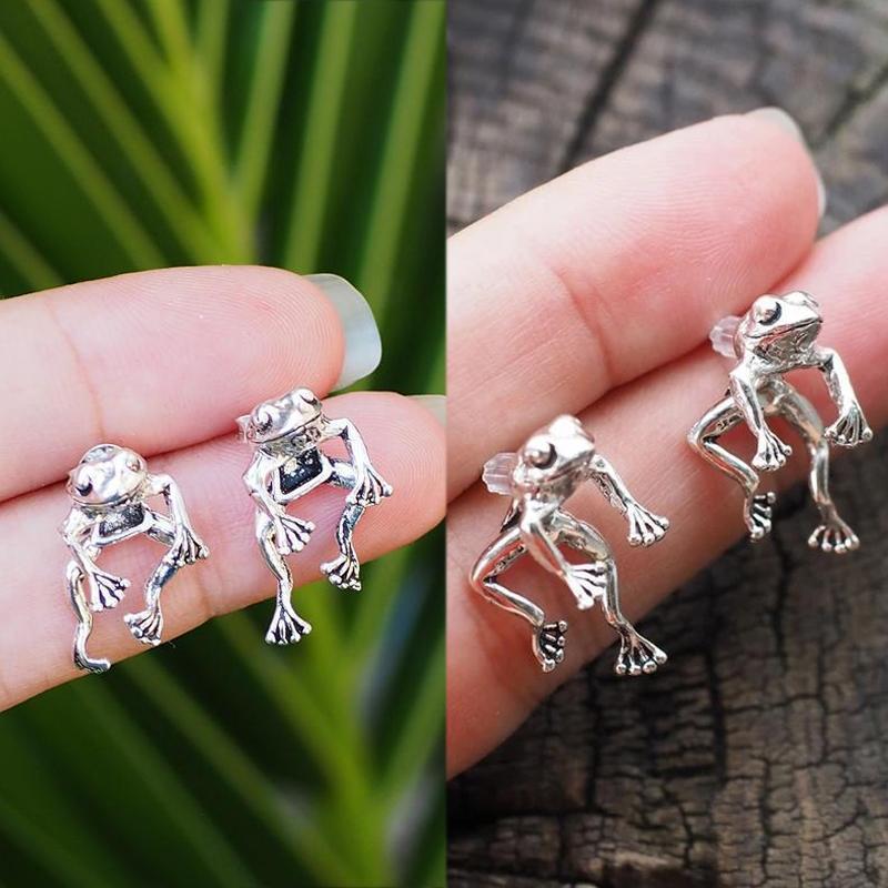 Unisex Two-Way Frog Ear Jacket Earrings, showcasing their distinctive and charming animal design