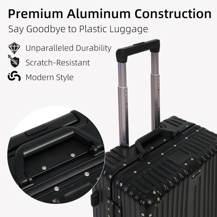 Detail of the integrated TSA lock on an airport-friendly, hard shell unisex carry-on travel bag.