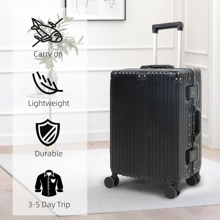 Textured hard shell of an ultra-durable unisex carry-on travel bag, built for robust airport handling.
