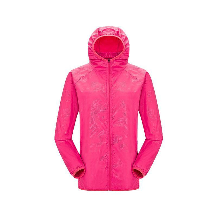 Close-up of the windbreaker's water-repellent surface, emphasizing its rainproof capability.