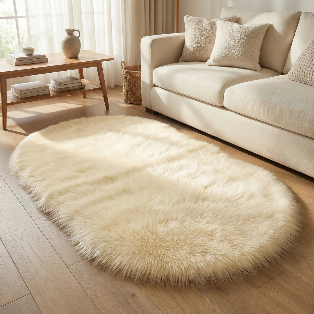 Modern comfort oval plush rug with subtle waves, a statement piece for your cozy home decor.