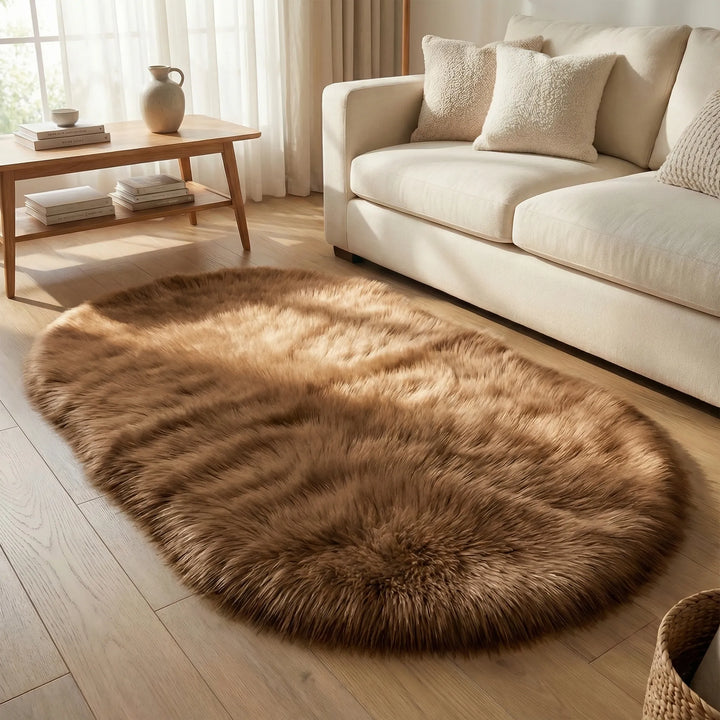 Flowique oval plush area rug with subtle waves, bringing modern comfort to your living space.