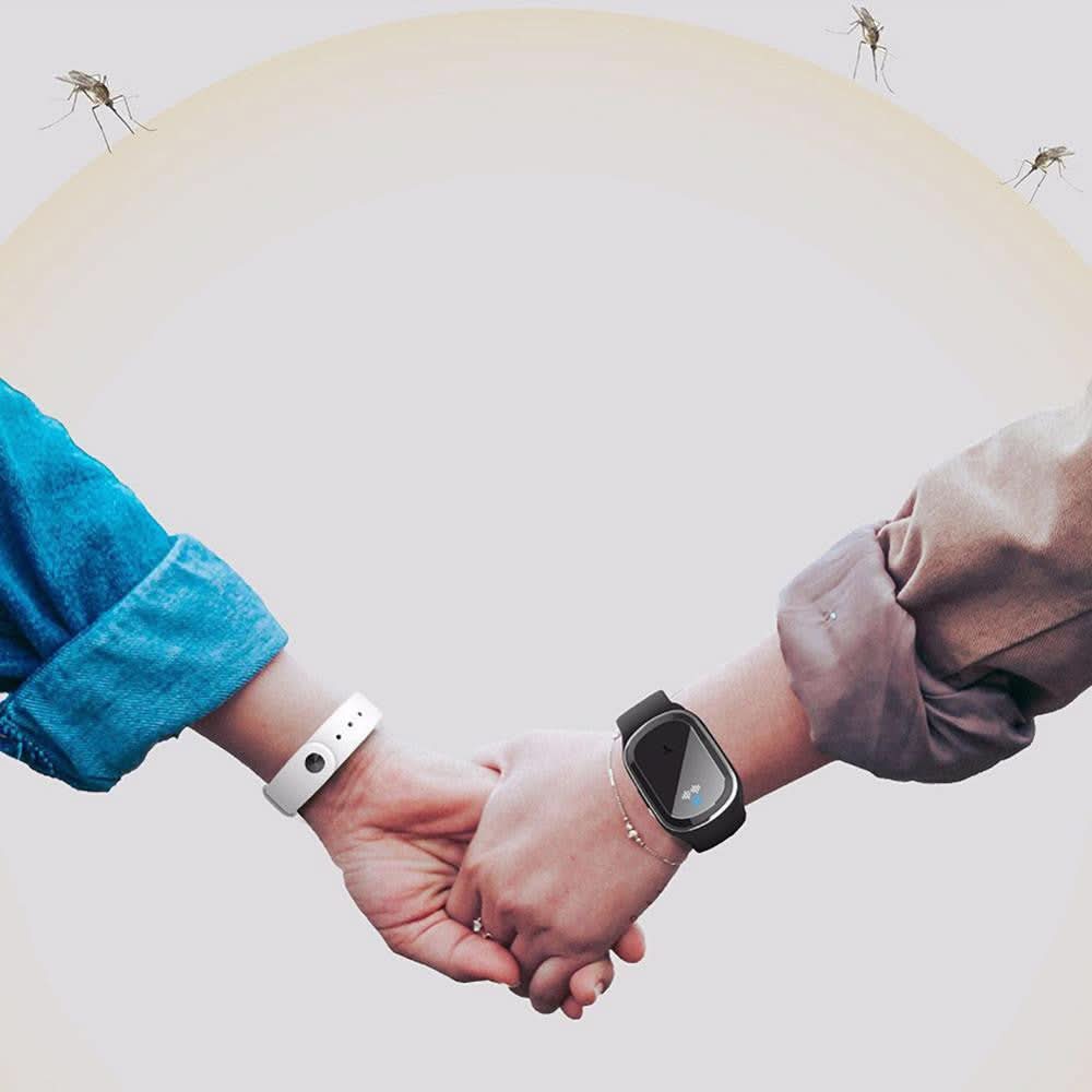 Sleek unisex ultrasonic mosquito repellent bracelet for travel. Chemical-free solution against mosquito bites.