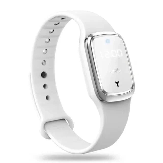 Close-up of a modern ultrasonic mosquito repellent bracelet. Rechargeable, portable, and ready for travel.
