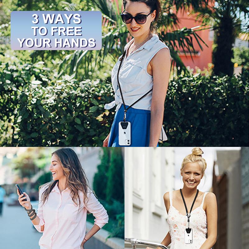 Unisex universal detachable phone lanyard in rainbow colors, showcasing its versatile design and anti-drop function.