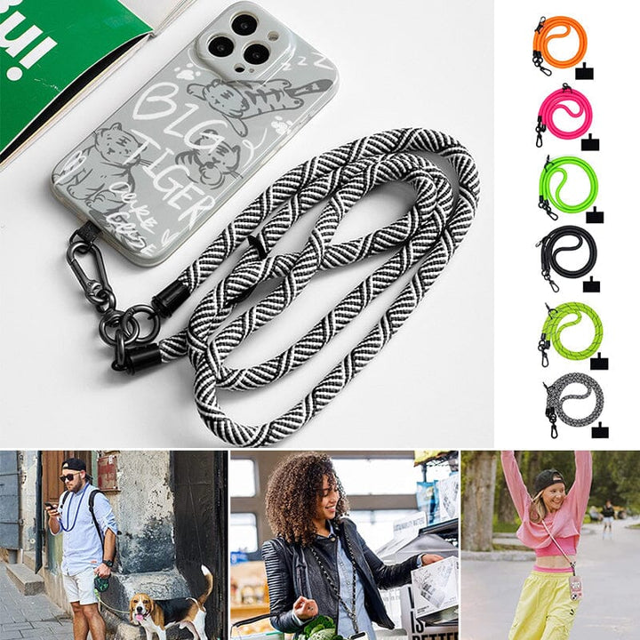 Unisex Universal Phone Crossbody Lanyard in black, adjustable nylon strap for hands-free phone carrying, secure tech accessory.