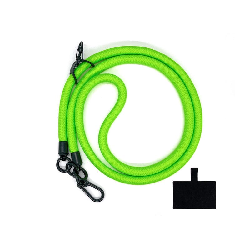 Flat lay of a Universal Phone Crossbody Lanyard, showcasing its adjustable strap and high-quality nylon material.