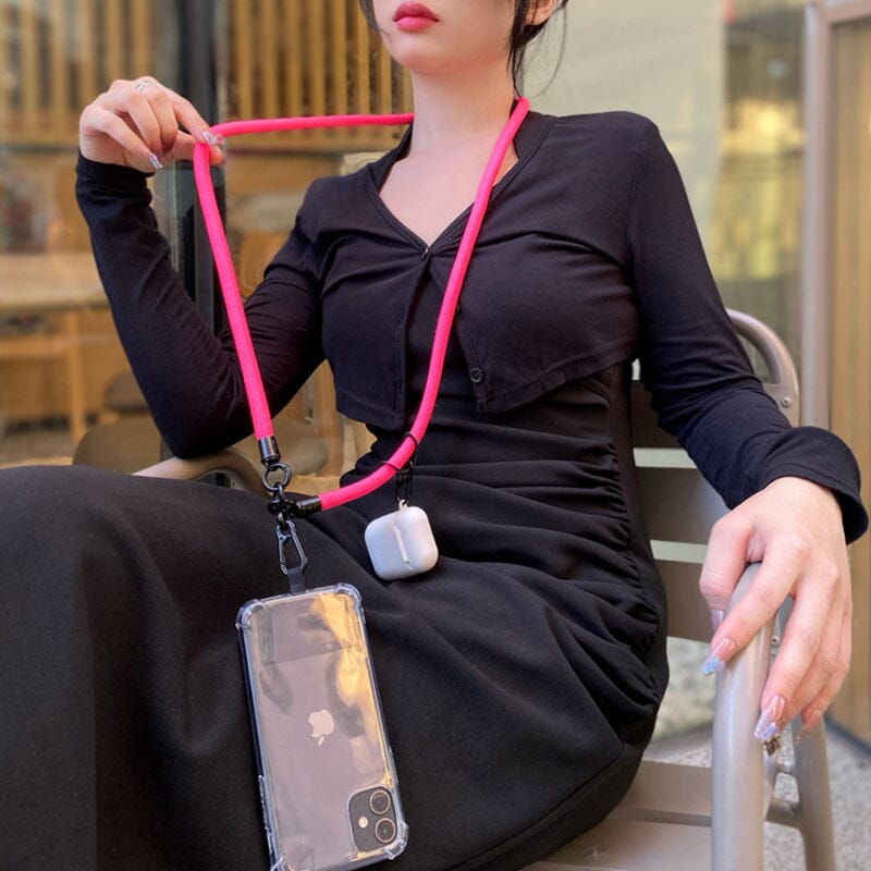 Gray Universal Phone Crossbody Lanyard, anti-loss phone strap with strong patch, convenient for daily use.