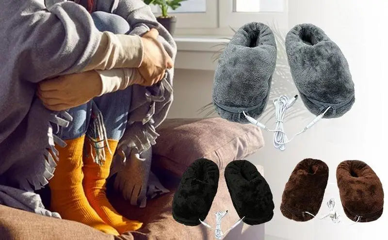 Unisex USB heated winter slippers, perfect for cozy comfort & warm feet at home.