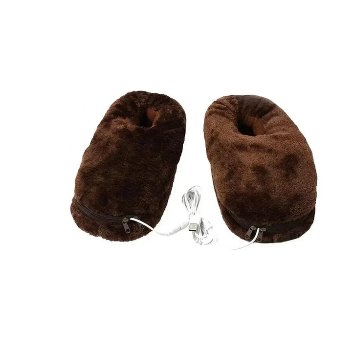 Soft plush heated slippers, USB powered for winter warmth. Perfect indoor footwear.