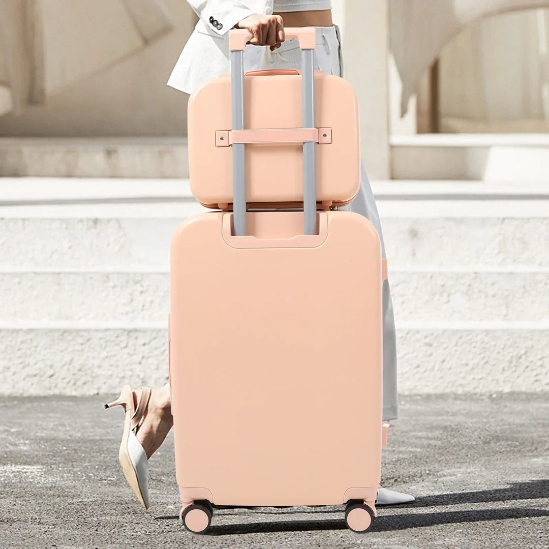 Unisex Vienna Duo hard shell luggage set in green & pink for secure, organized travel. Spinner wheels.