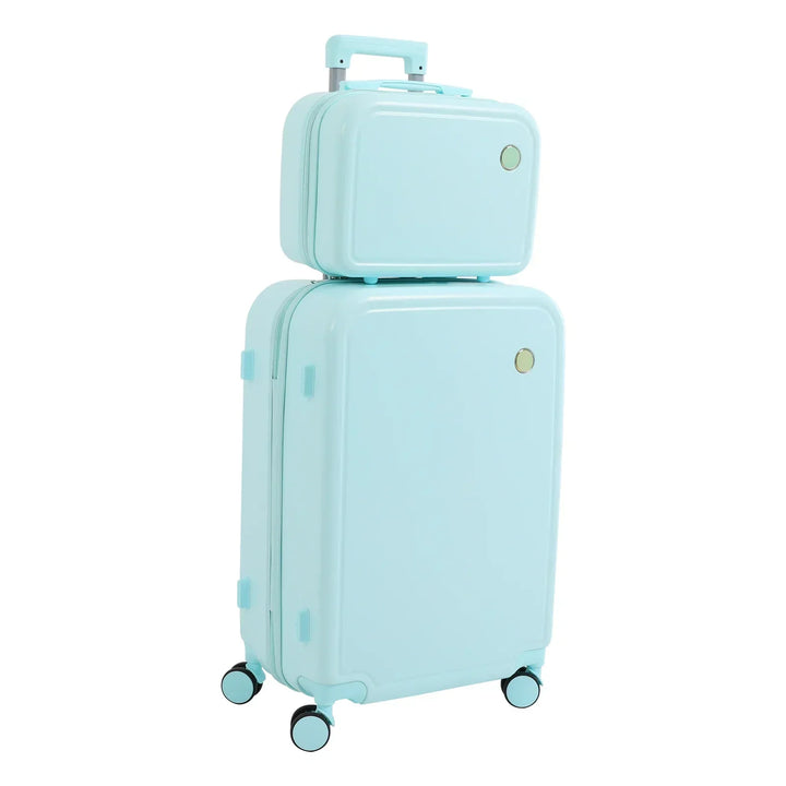 Organized & durable Vienna Duo hard shell luggage set. Green & pink suitcases with smooth spinner wheels.