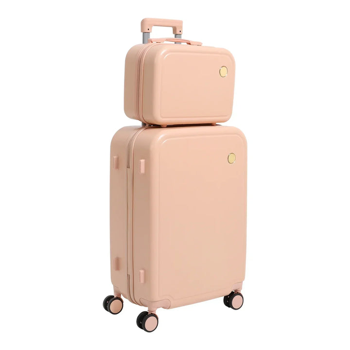 Secure travel with Vienna Duo unisex hard shell luggage set. Green & pink, durable, with spinner wheels.