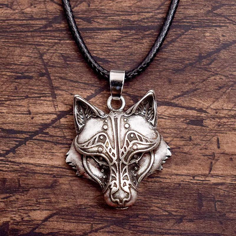 Unisex Viking Wolf Head Strength Necklace, detailed silver-tone alloy pendant, mythical animal jewelry