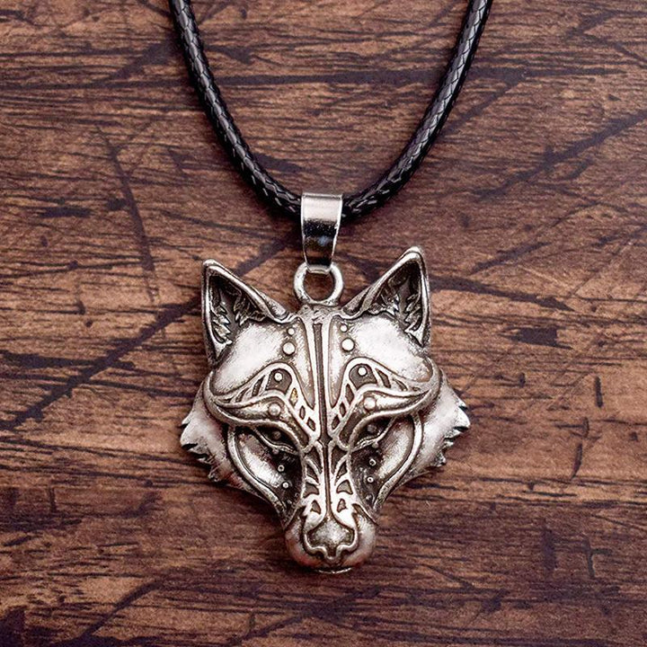 Unisex Viking Wolf Head Strength Necklace, detailed silver-tone alloy pendant, mythical animal jewelry