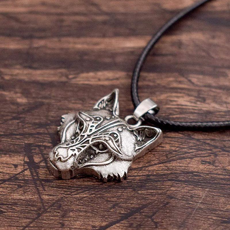Stylish Unisex Viking Wolf Head Strength Necklace, silver alloy finish, perfect for animal and myth lovers