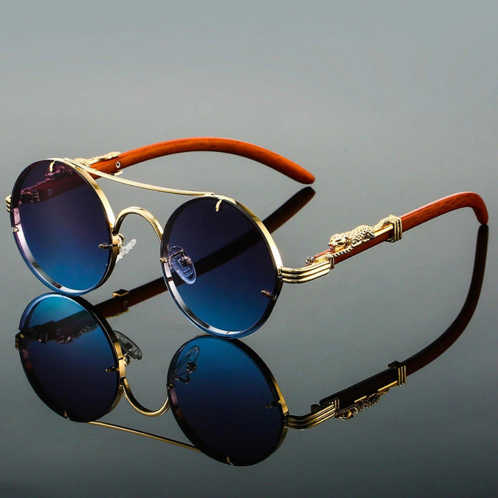 Unisex vintage double bridge sunglasses with UV400 protection & round frames, ideal for outdoor fashion.