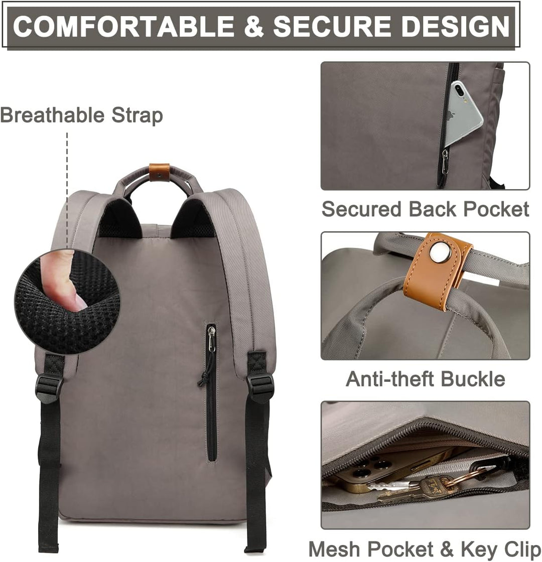 Multi-pocket vintage school backpack, water-resistant, for organized storage of books & tech.
