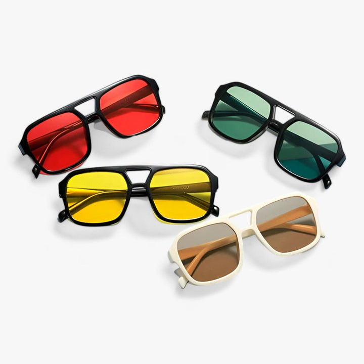 High-fashion unisex oversized square frame sunglasses. Retro eyewear with dark lenses for complete UV protection.