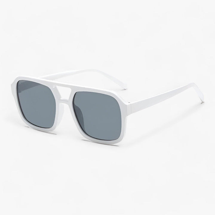 Modern vintage oversized square sunglasses. Unisex black eyewear, perfect for outdoor style and sun protection.