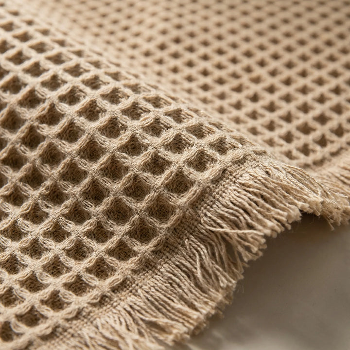Waffle textured non-slip bath runner mat, an absorbent soft rug for safe and stylish bathroom floor protection.