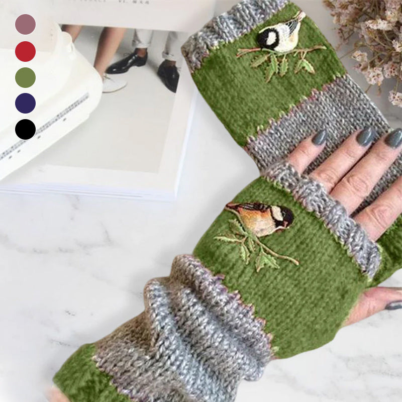 Unisex warm gloves, cotton blend, featuring unique patchwork and embroidered patterns