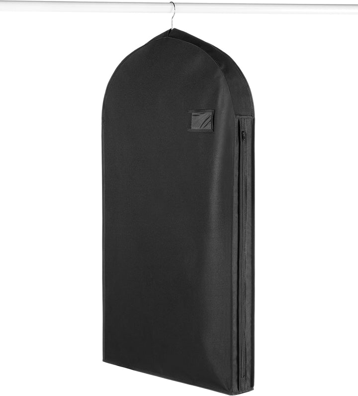 Unisex water-repellent zippered garment bag with accessory pocket for travel & clothing protection.