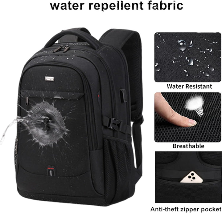 Padded unisex laptop & travel backpack, water-resistant & organized, comfortable for school, work & daily use.