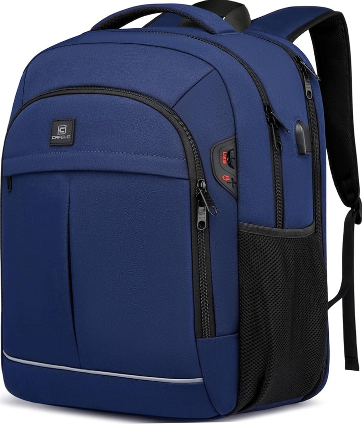 Secure water-resistant laptop backpack with anti-theft zipper & USB port.