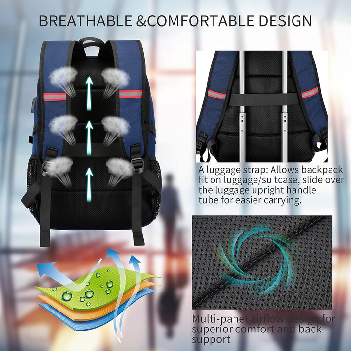 Stylish water-resistant travel backpack with USB charging for laptops & daily use.