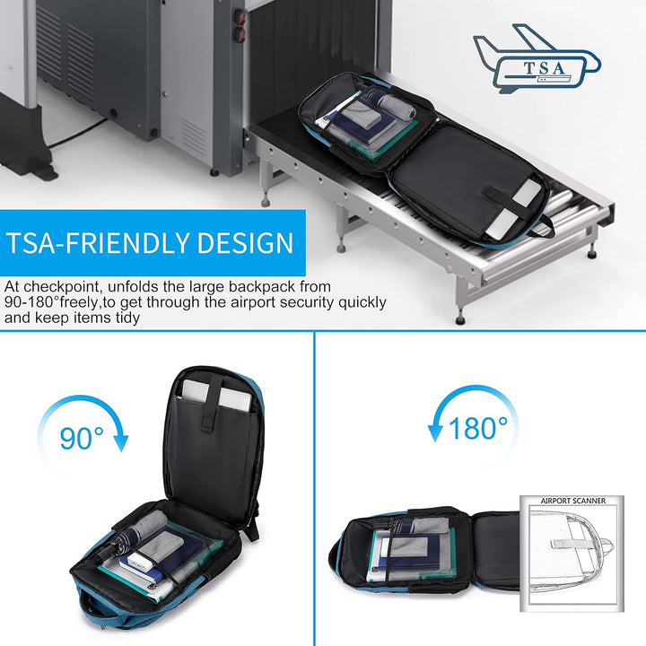 TechPro unisex laptop backpack, water-resistant, USB, anti-theft security & RFID.
