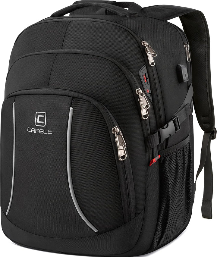 Versatile water-resistant travel backpack, anti-theft, and USB charging for all devices.