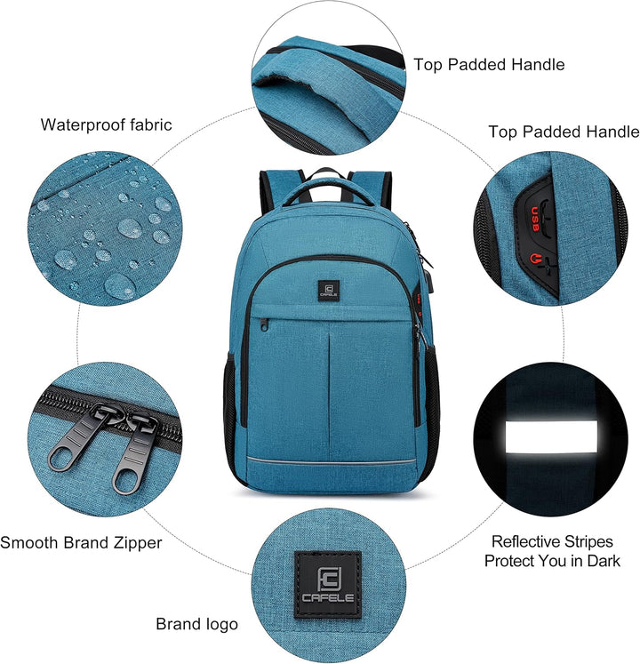 Unisex functional backpack for daily use, water-resistant, USB & anti-theft pockets.
