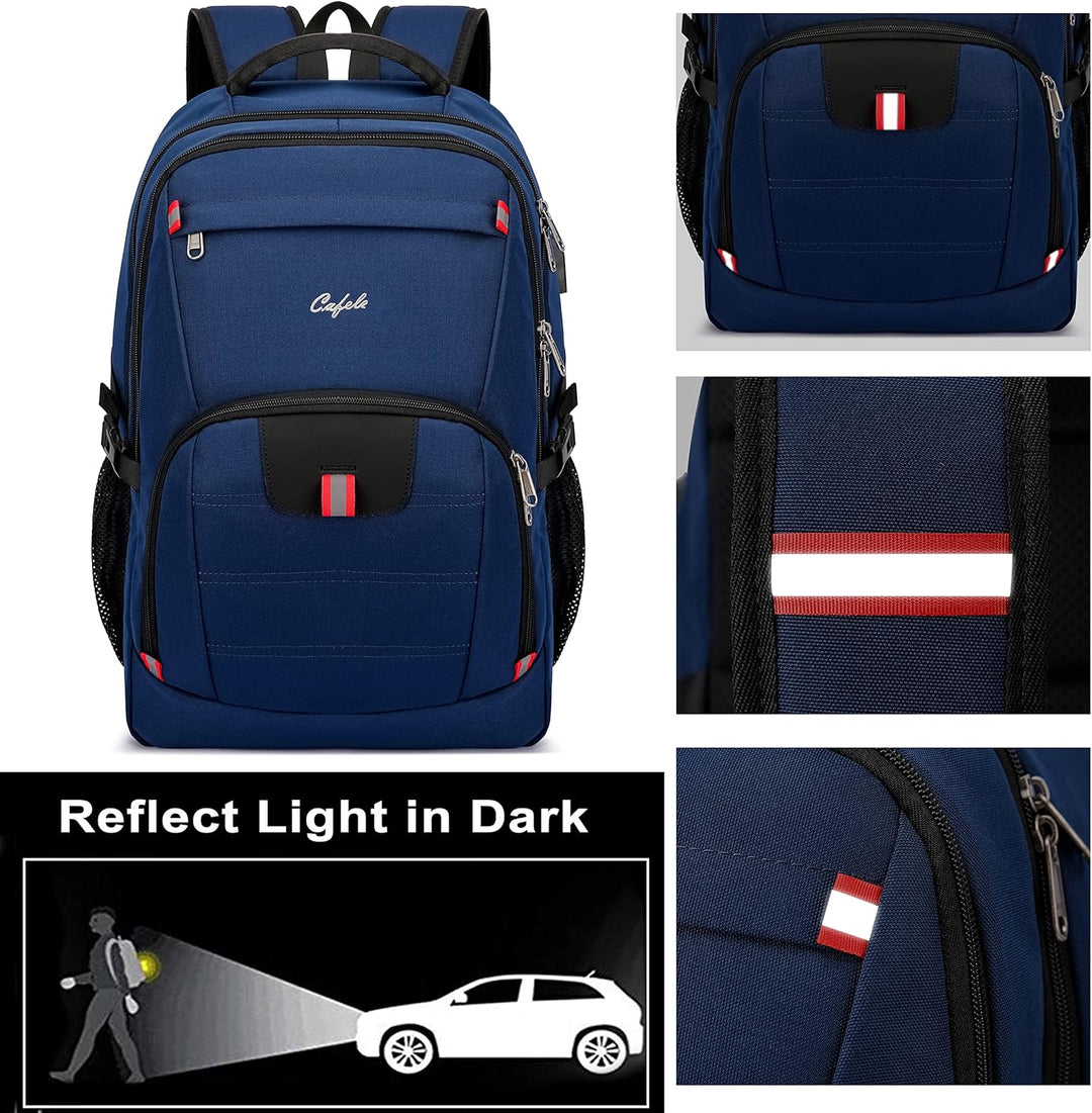 Anti-theft water-resistant backpack for students & professionals, USB port & laptop space.