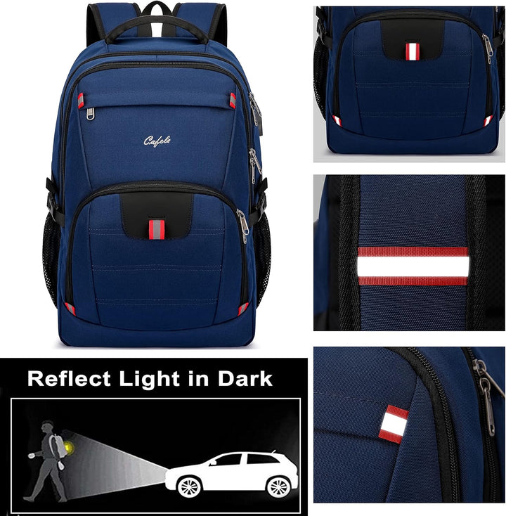 Anti-theft water-resistant backpack for students & professionals, USB port & laptop space.