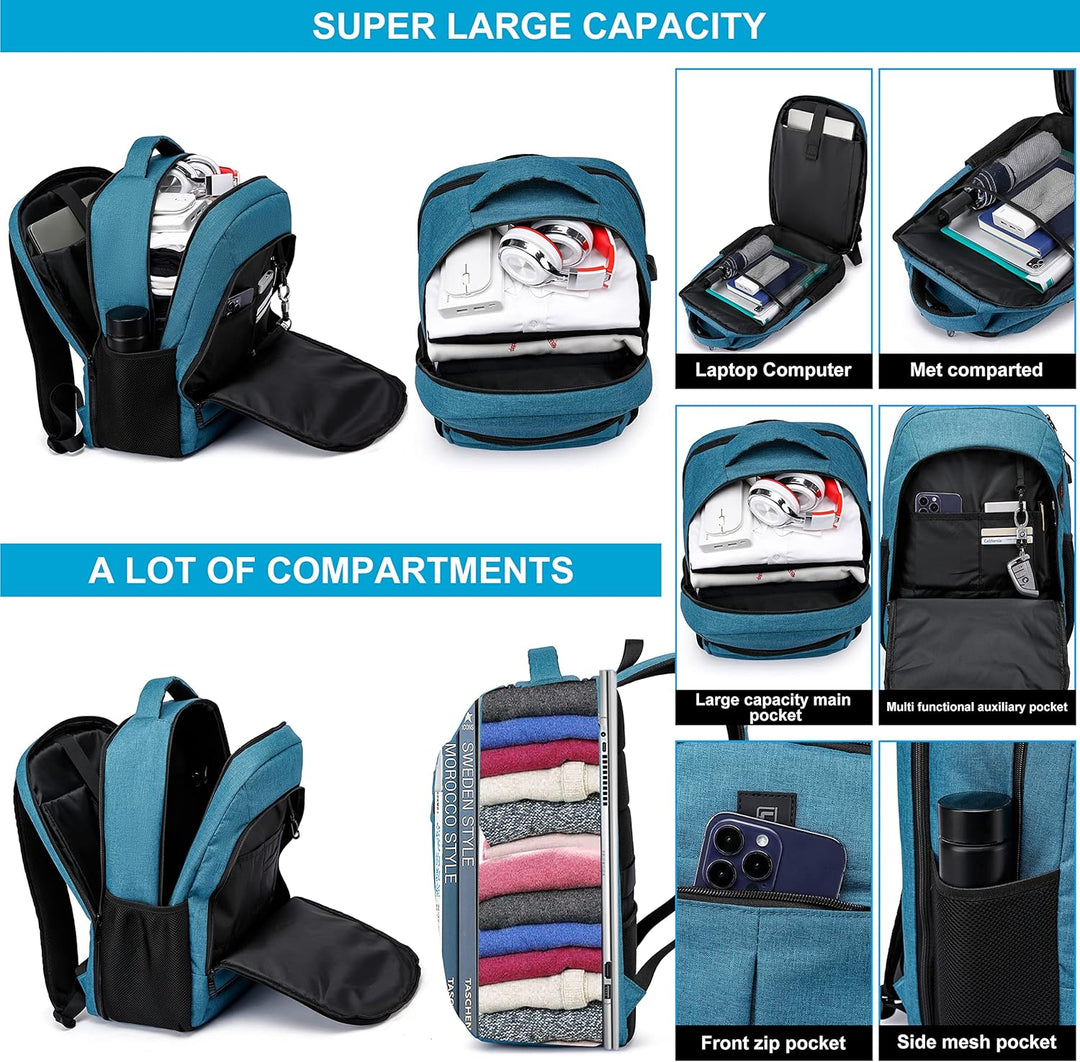 Anti-theft school backpack, water-resistant, includes USB port for charging & laptop space.