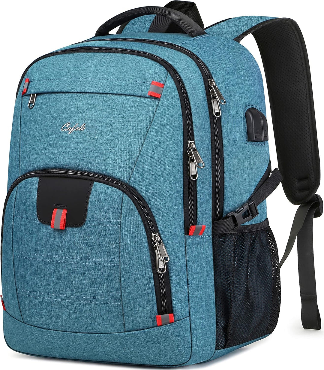 Modern work bag, water-resistant, fits laptops, USB charging & anti-theft design.