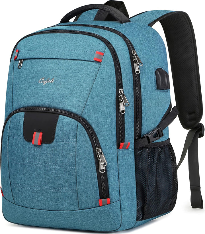 Modern work bag, water-resistant, fits laptops, USB charging & anti-theft design.