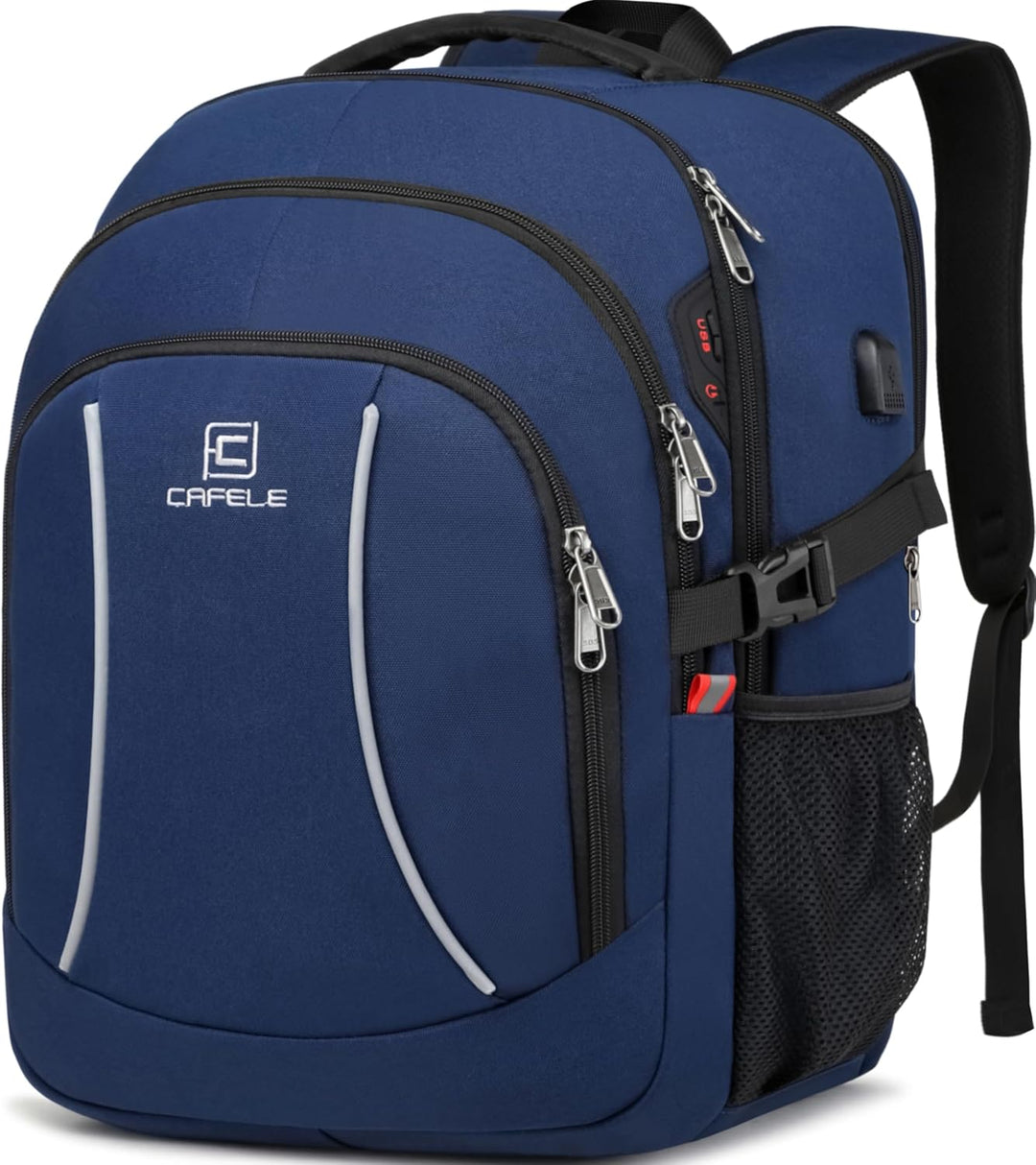 TechPro anti-theft laptop backpack, water-resistant, perfect for travel & work.