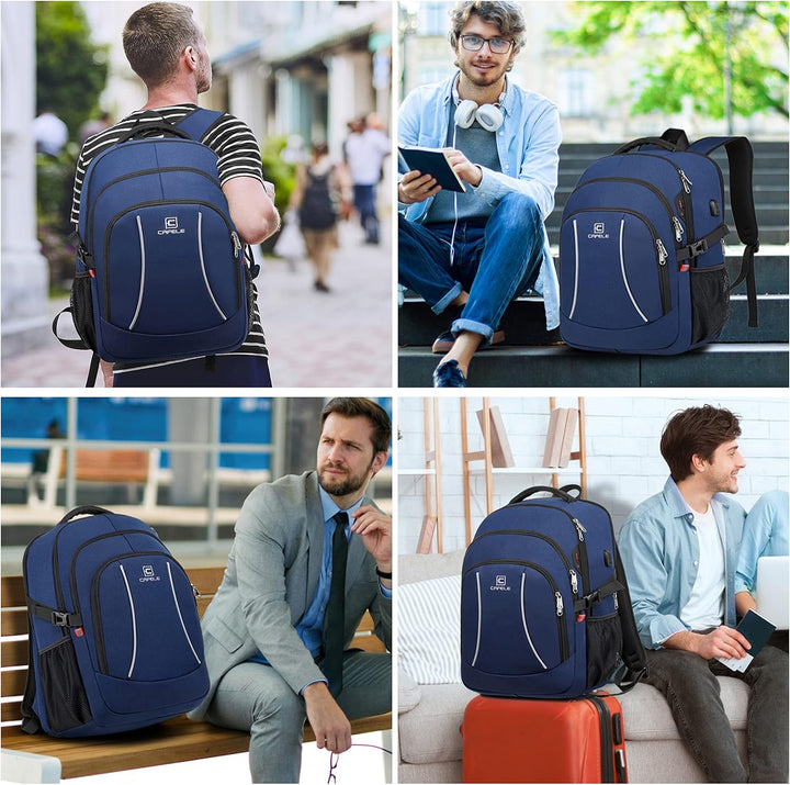 Unisex school & work backpack, water-resistant, USB charging & anti-theft security.