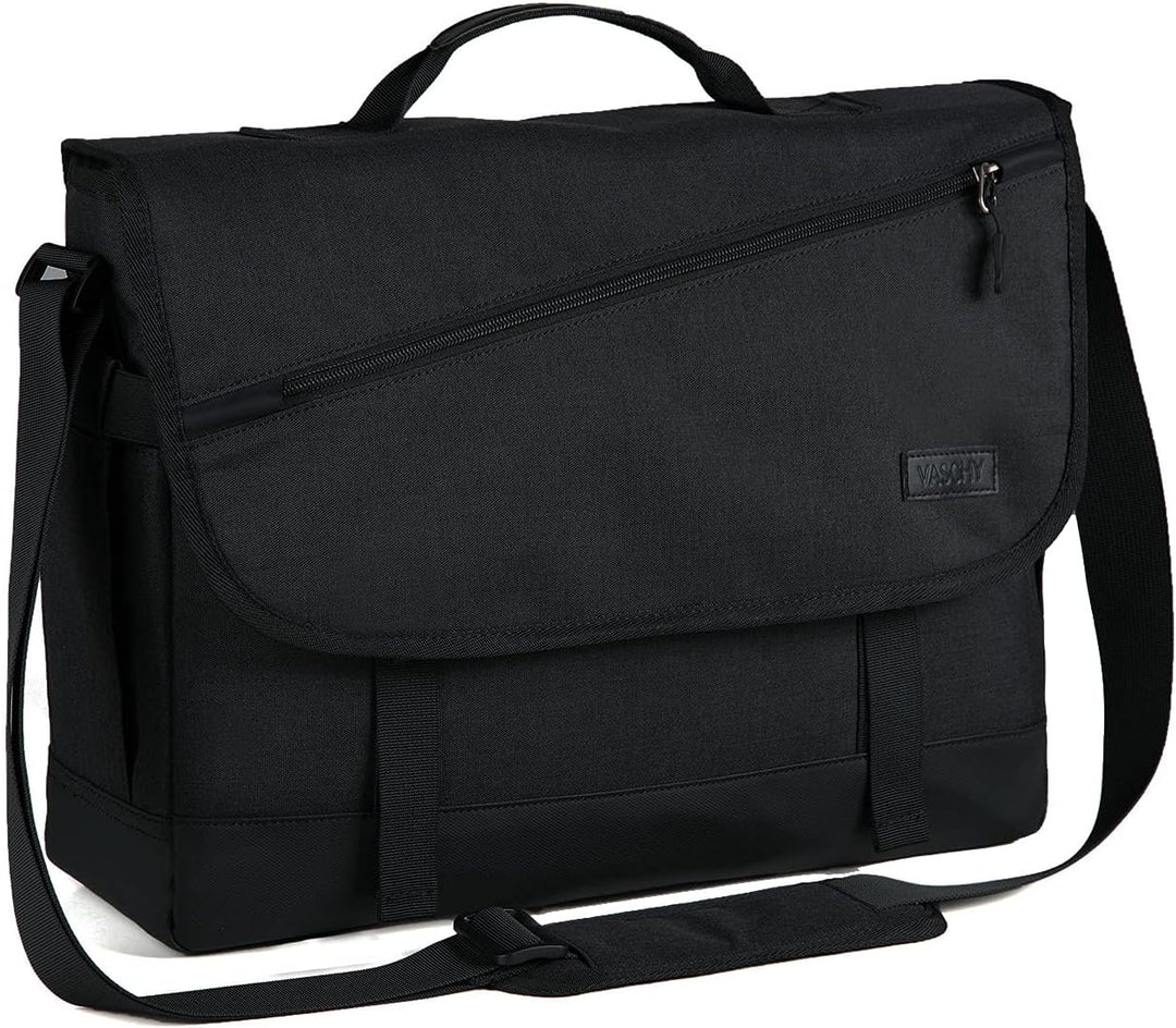 Durable water-resistant laptop messenger bag, ideal for work, travel, or daily commute.