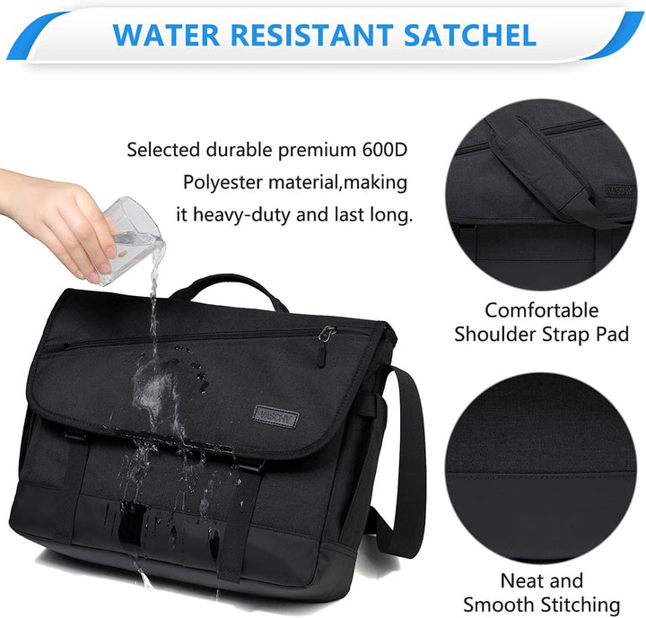 Versatile water-resistant laptop messenger bag with adjustable strap for work, school, and travel.
