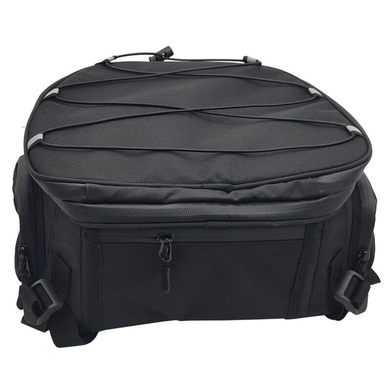 Motorcycle gear bag with multiple compartments, ideal for organized storage of rider accessories & essentials.