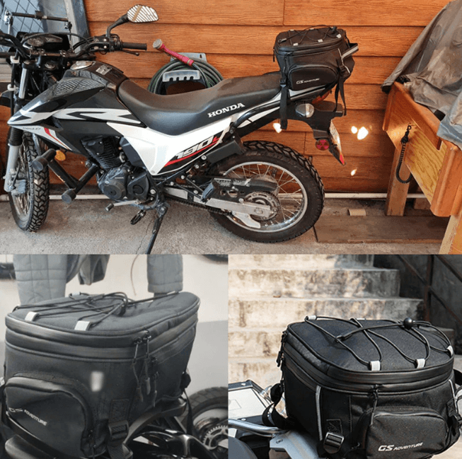 Large capacity water-resistant motorcycle bag, perfect for carrying helmets, jackets, & all rider essentials.