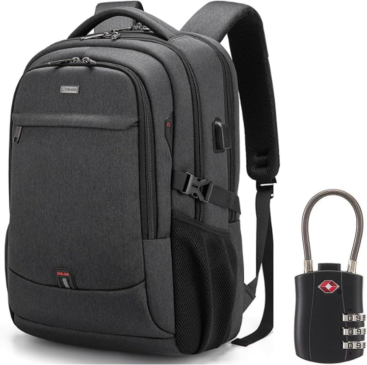 Unisex water-resistant travel laptop backpack with USB port, perfect for daily commute.