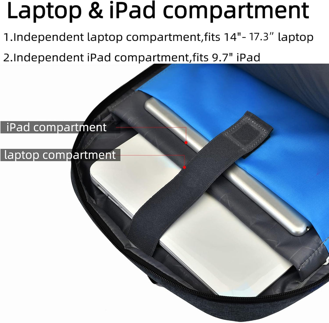 Organized work backpack for laptops, water-resistant fabric, and comfy straps.