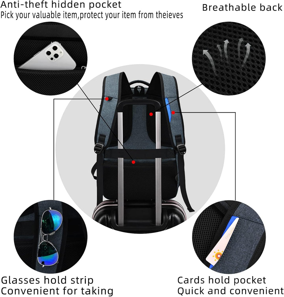 Unisex travel & commute backpack, water-resistant, with external USB charging.