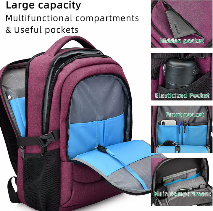 Spacious unisex laptop backpack, water-resistant, ideal for travel and work.