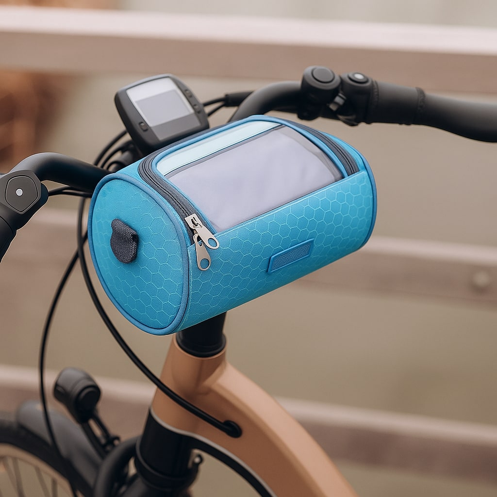 Heavy-duty waterproof bicycle handlebar bag, built for outdoor cycling & phone protection.